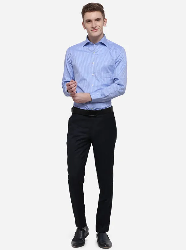 Navy Blue Solid Regular Fit Formal Trouser | JadeBlue