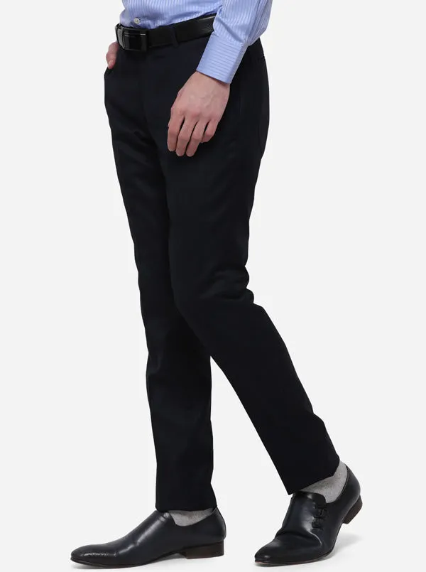 Navy Blue Solid Regular Fit Formal Trouser | JadeBlue