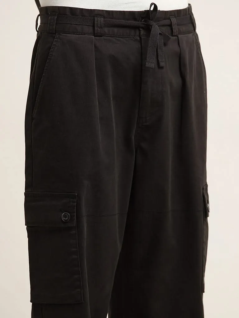 Nuon Black Cotton Blend Cargo-Style Mid-Rise Pants