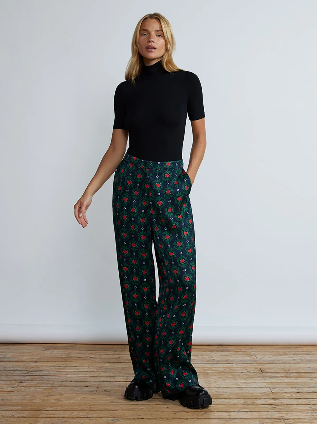 Phoenix Navy Heart Print Trousers