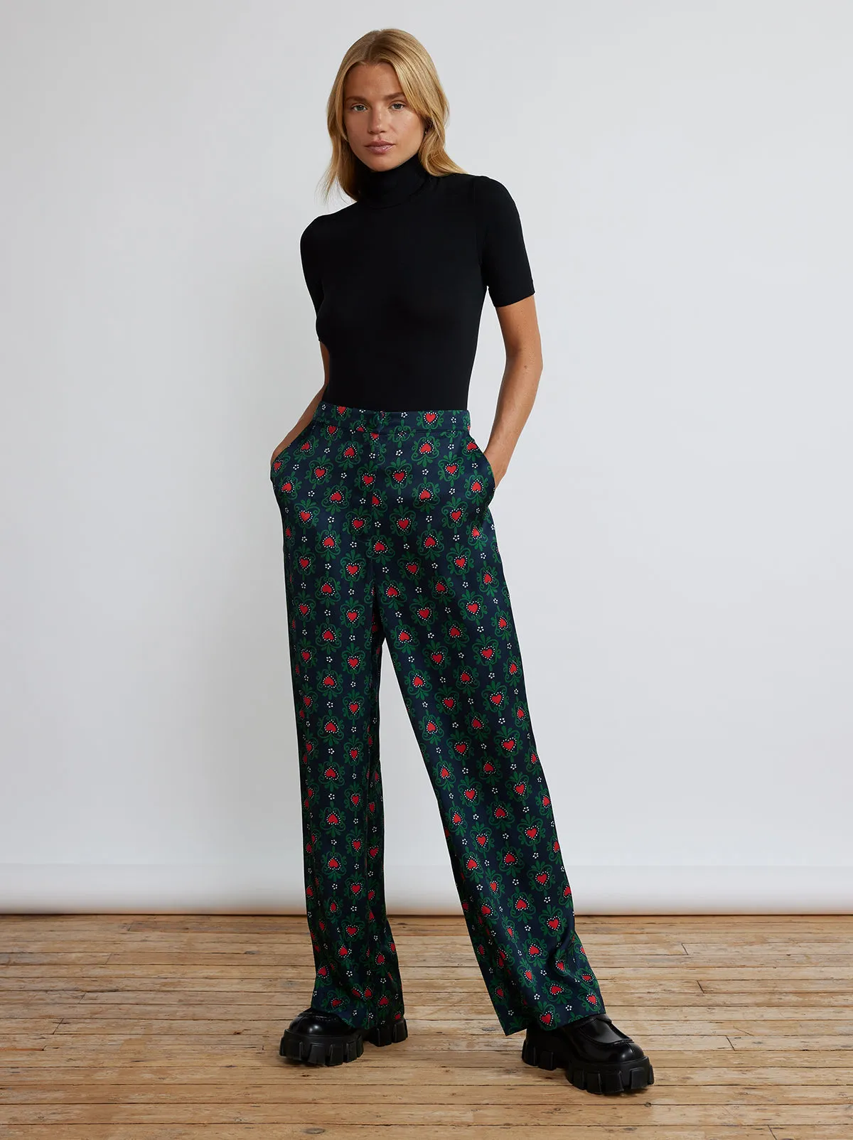 Phoenix Navy Heart Print Trousers