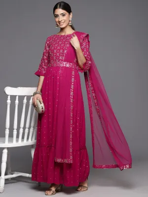 Pink Embroidered Georgette Anarkali Suit With Dupatta