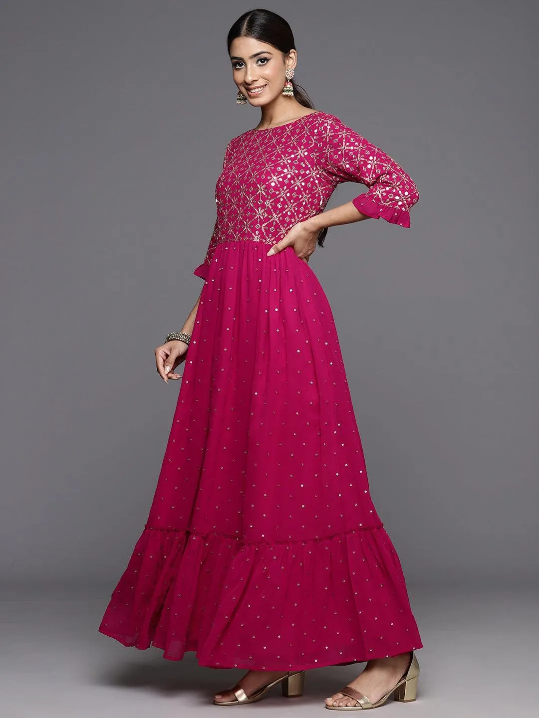 Pink Embroidered Georgette Anarkali Suit With Dupatta