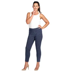 Pinns Ankle grazer Trousers in Navy White Diamond ~Print. 27" Leg  302Ct