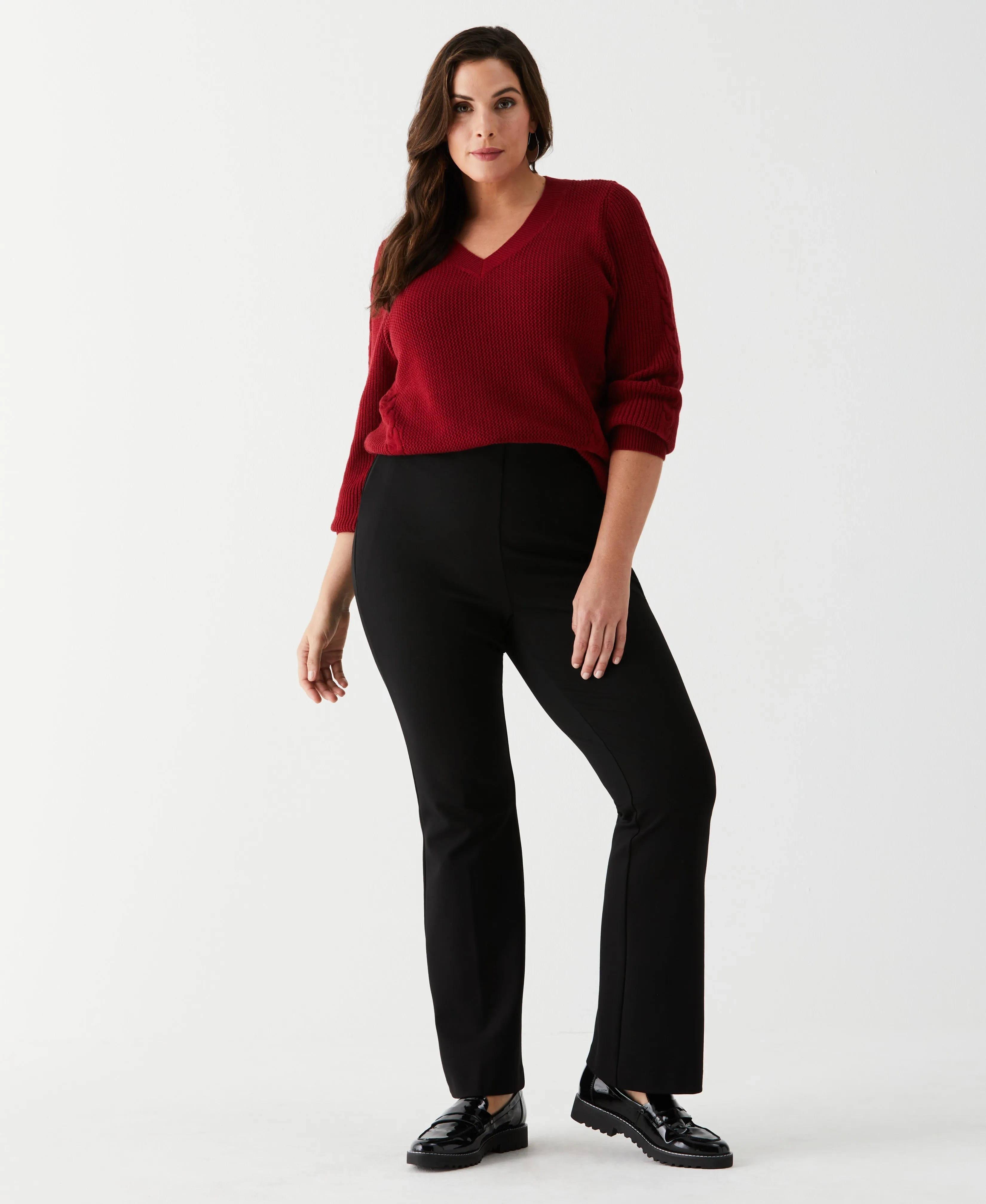 Plus Size Cable Knit V-Neck Sweater