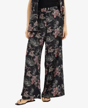 Rareism Women Posria Multi Zip Flared Ankle Length Tropical Print Trouser