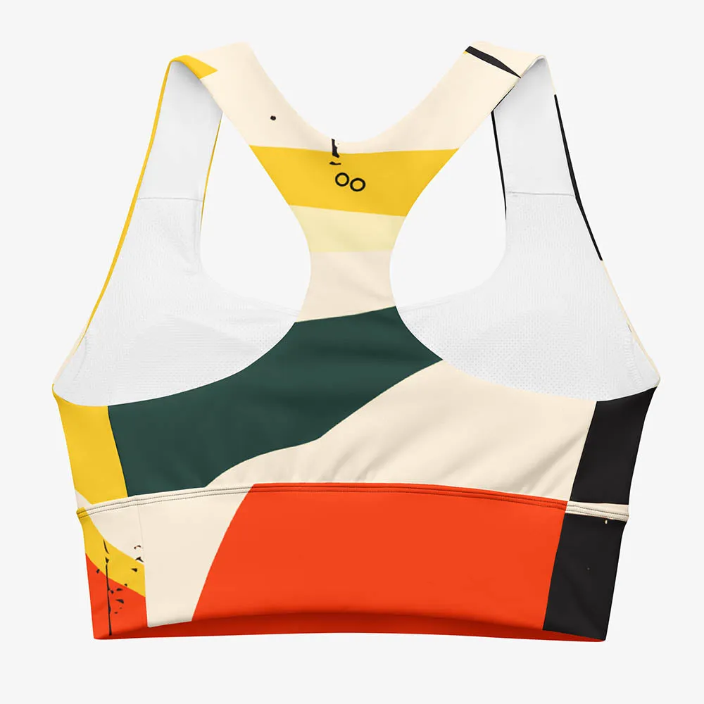 Recycled High Impact Sports Bra "Stripe Art" Black/Red/Yellow