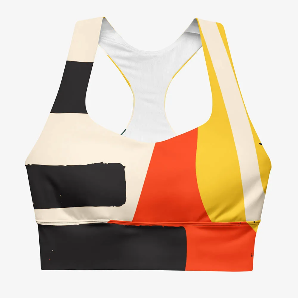 Recycled High Impact Sports Bra "Stripe Art" Black/Red/Yellow