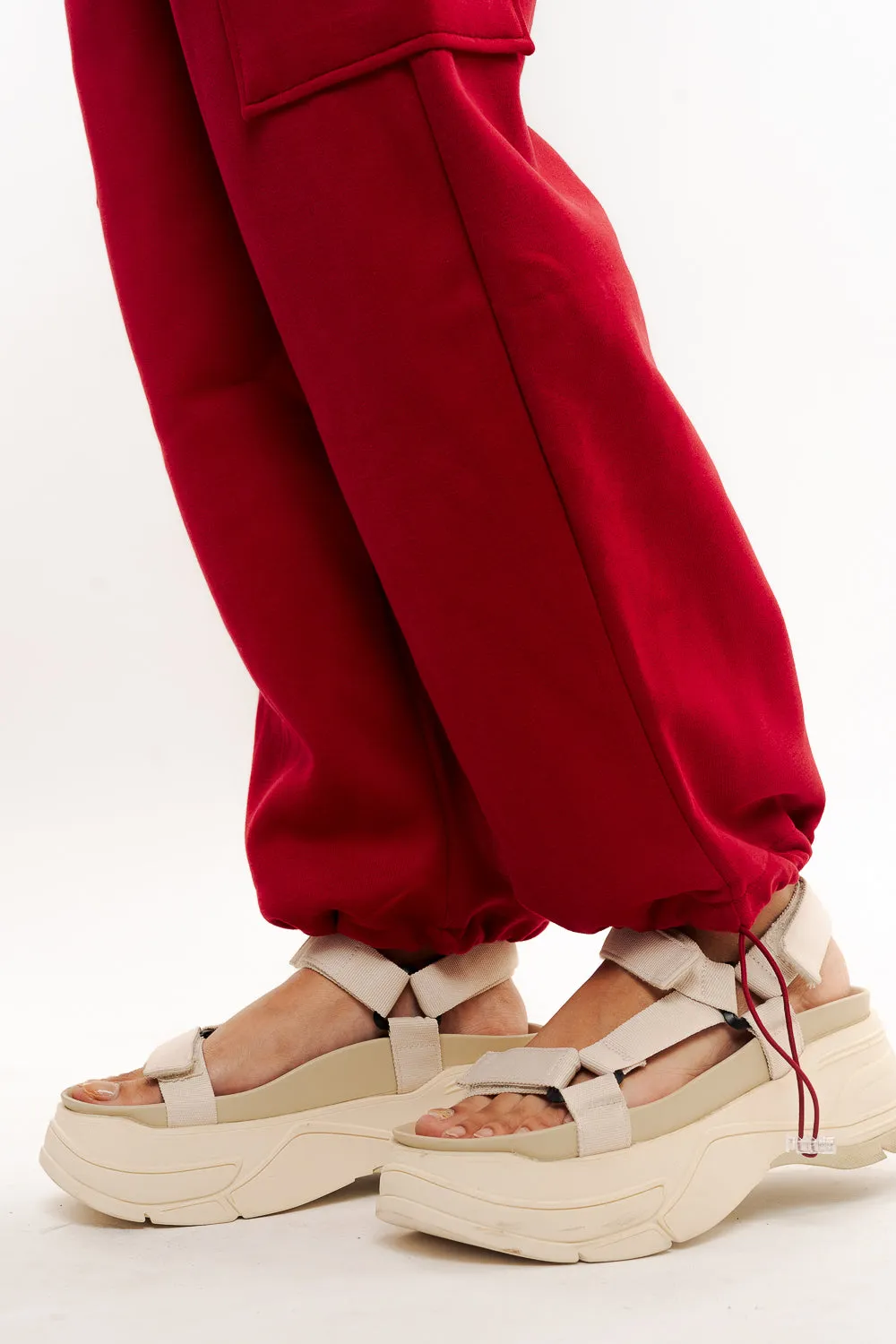 Red Knit Wide Leg Cargo Trouser