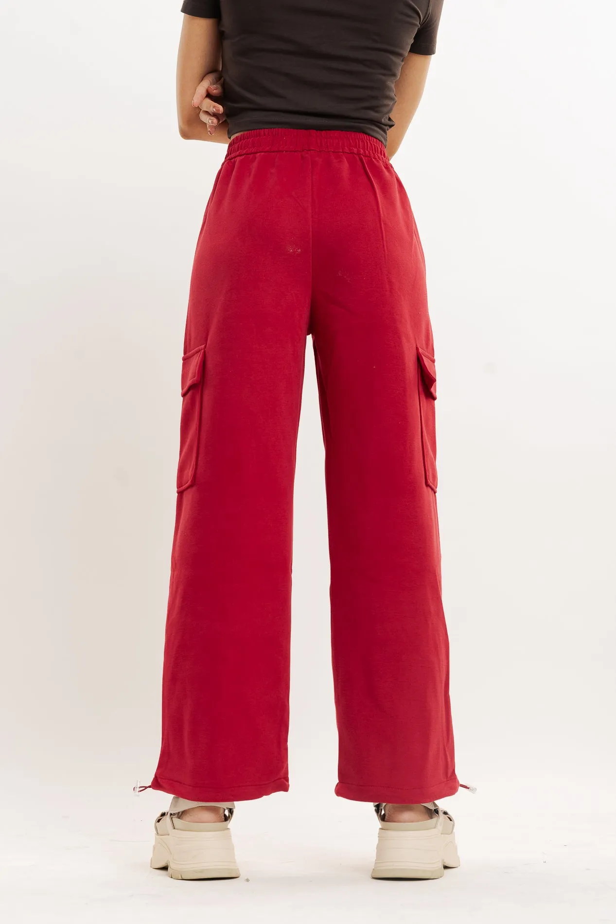 Red Knit Wide Leg Cargo Trouser