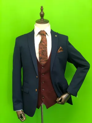 Royal Blue Suit with Wine Waistcoat and Army Camo Tie Set