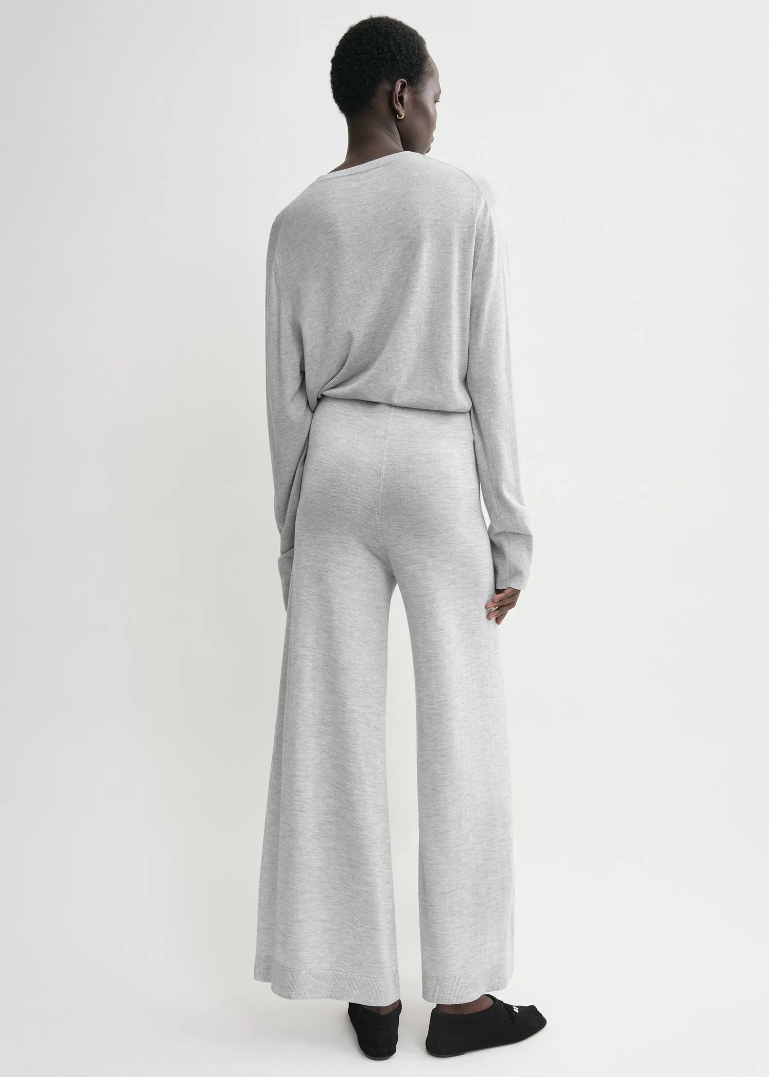 Silk cashmere knit slacks grey melange