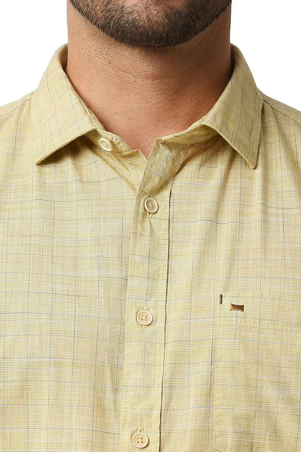 Slim Fit Slub Checks Halfsleeves Shirt