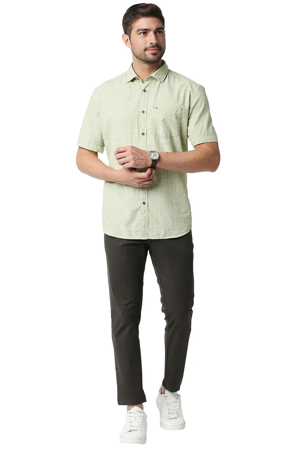 Slim Fit Slub Checks Halfsleeves Shirt