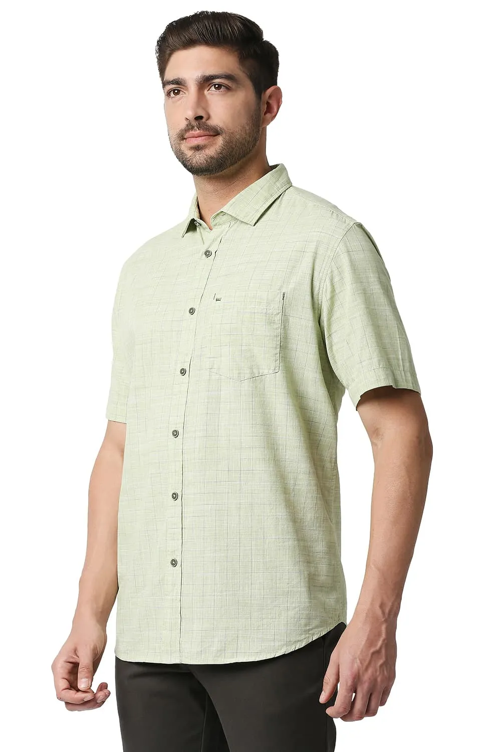 Slim Fit Slub Checks Halfsleeves Shirt