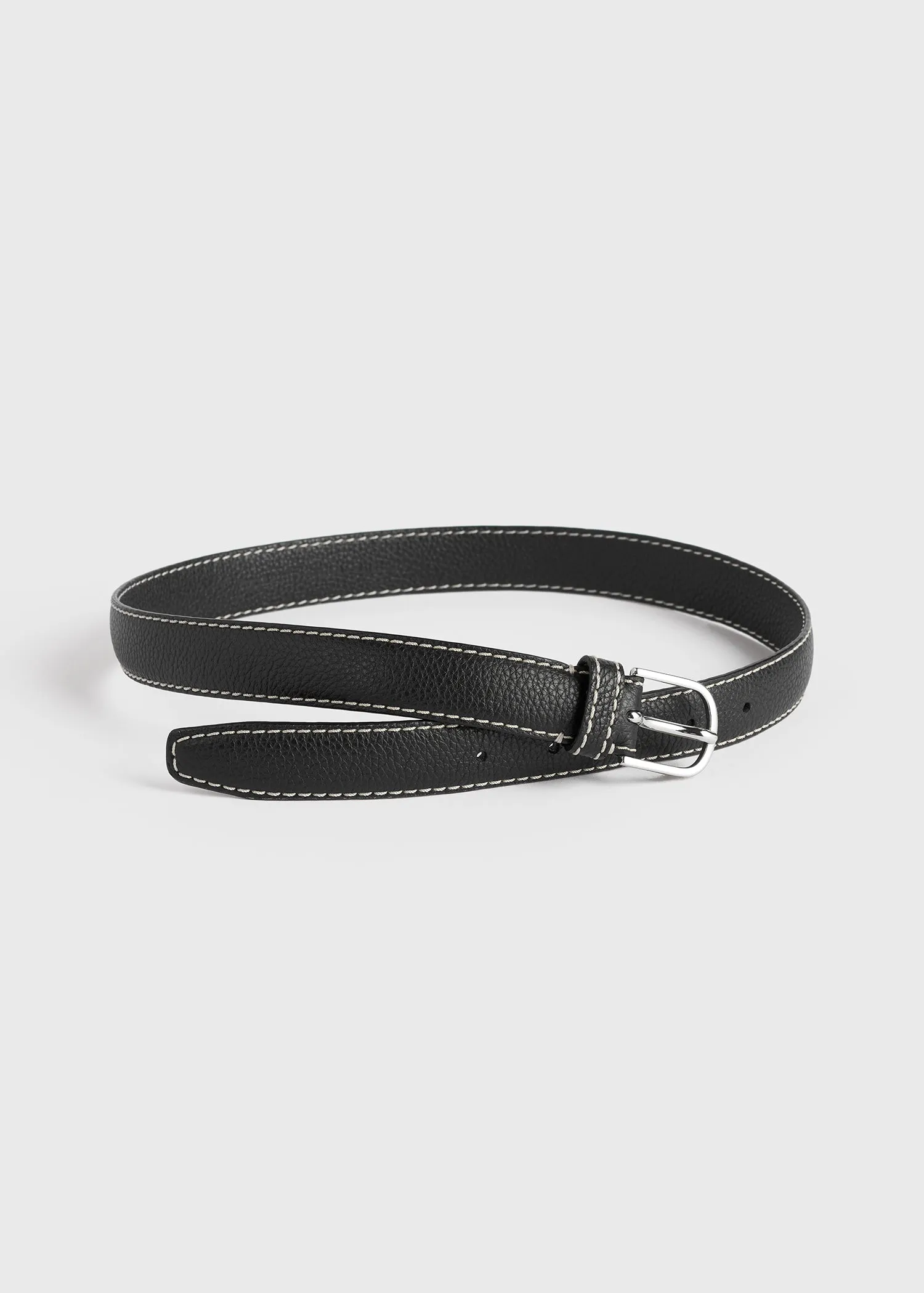 Slim grained-leather trouser belt