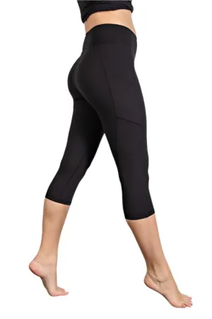 TEEK - BLACK CAPRI LENGTH POCKETED YOGA LEGGINGS