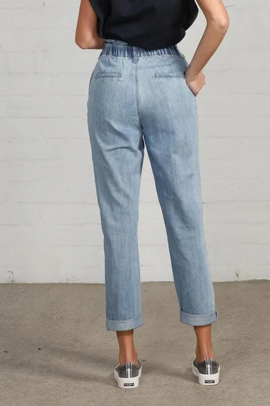 TEEK - LIGHT WASH HIGH WAIST ELASTIC-BANDED SLOUCH JEANS