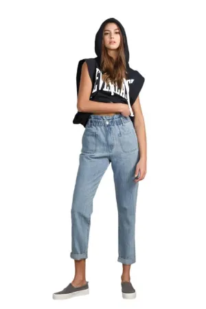 TEEK - LIGHT WASH HIGH WAIST ELASTIC-BANDED SLOUCH JEANS