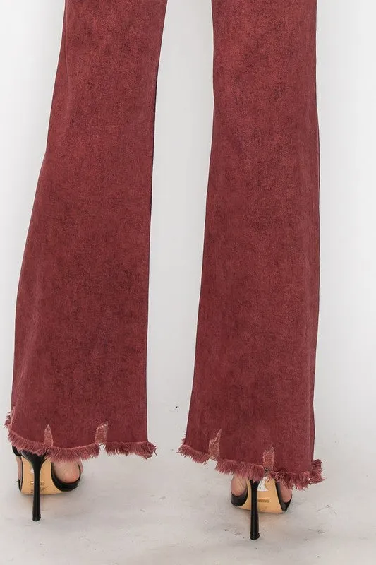 TEEK - PLUS SIZE BLEACHED BURGUNDY HIGH RISE FLARED LEG JEANS