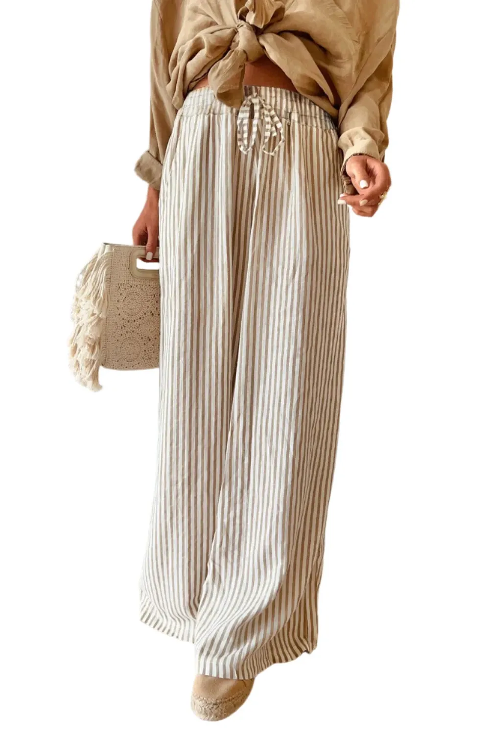 TEEK - Stripe Pocketed Striped Wide Leg Pants