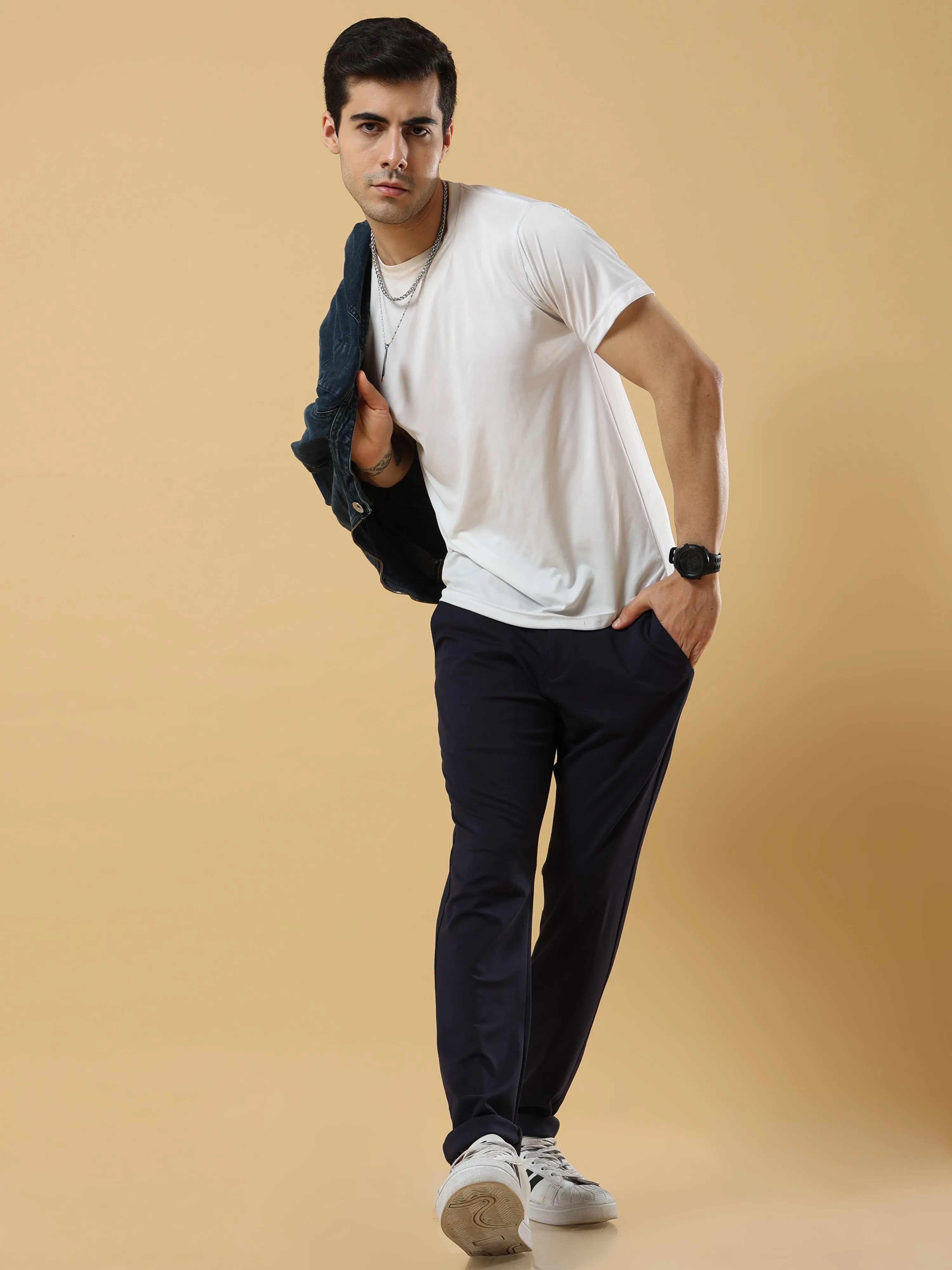 Tencel Stretchable Navy Blue Trousers