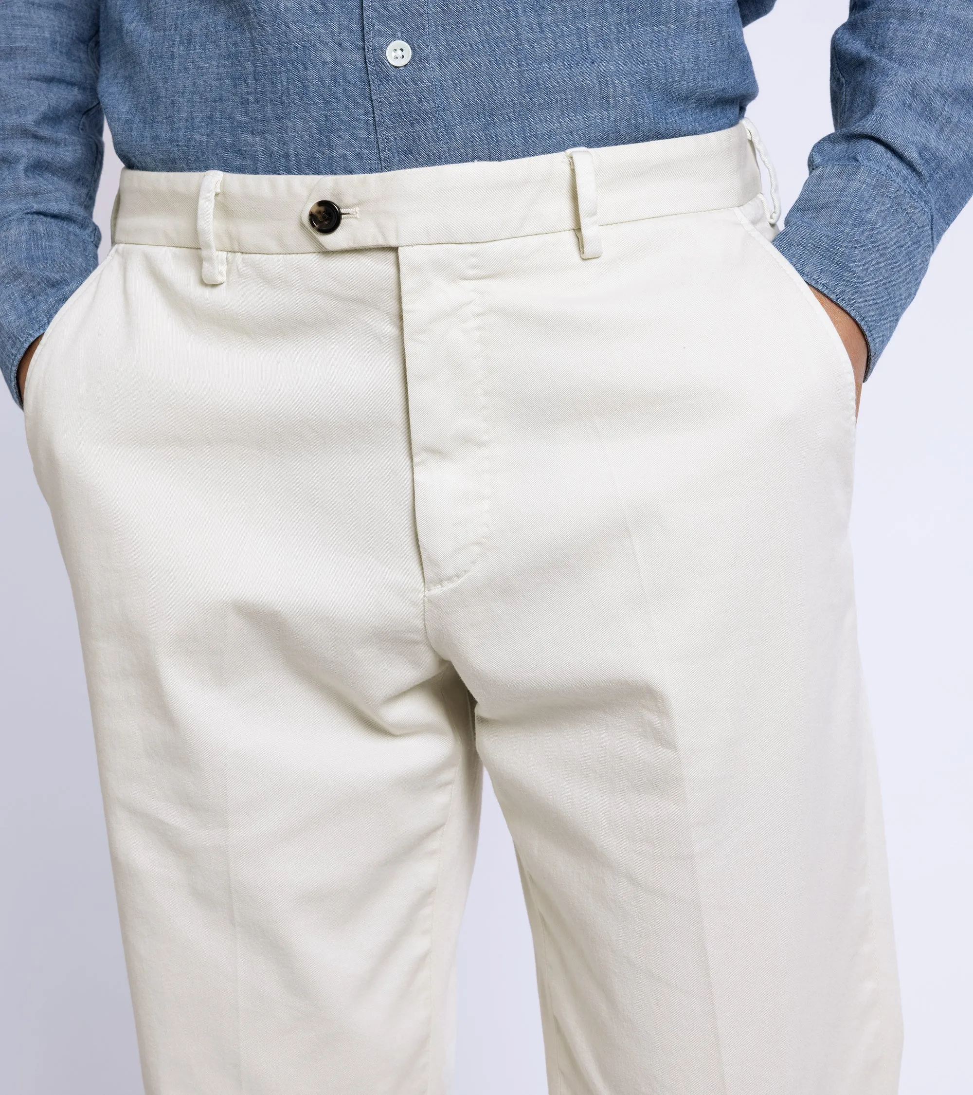 Trunk Welbeck Flat Front Cotton Trousers: Bone