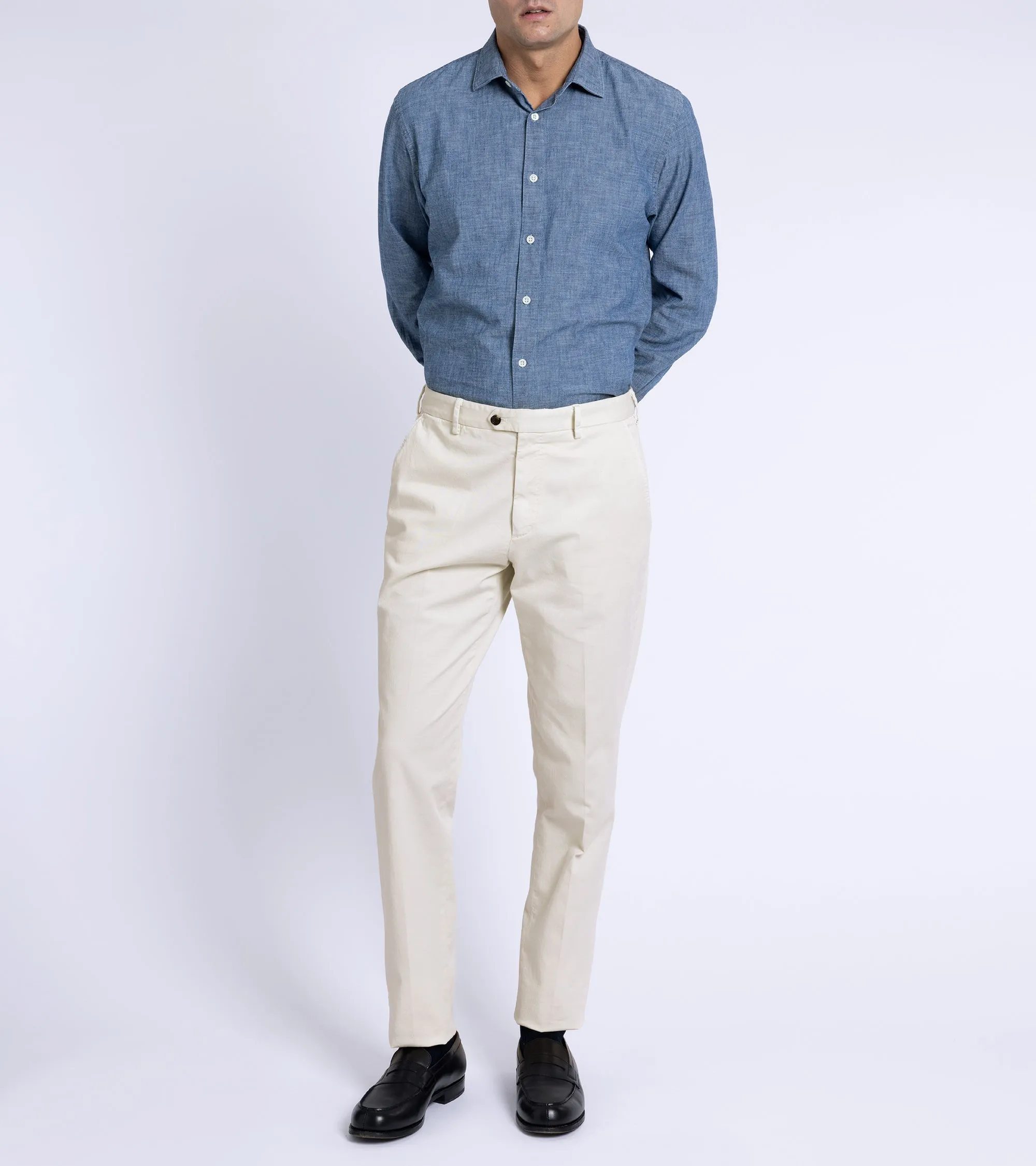 Trunk Welbeck Flat Front Cotton Trousers: Bone