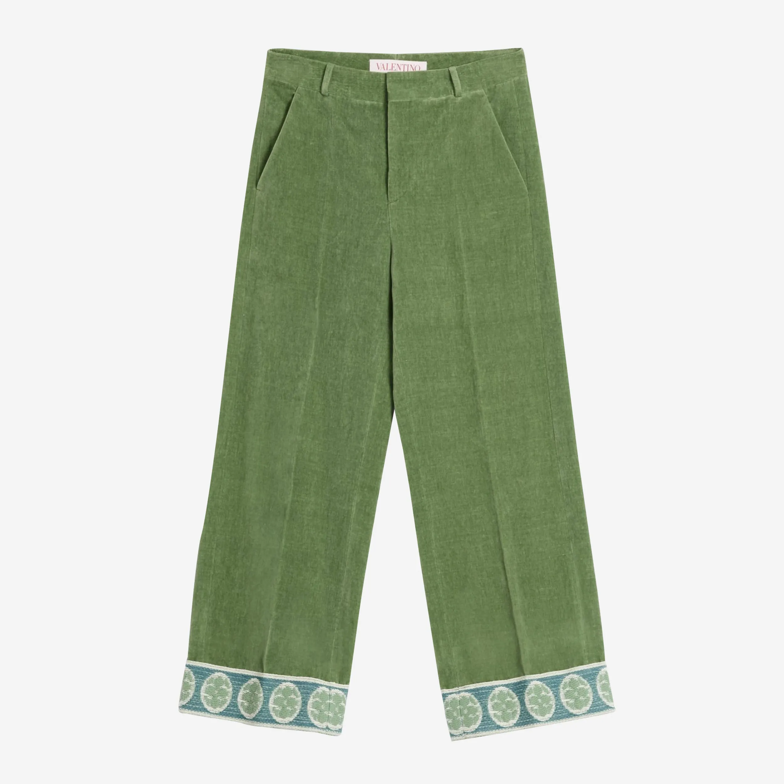 Valentino Washed Cotton Linen Velvet Jacquard Hem Trousers