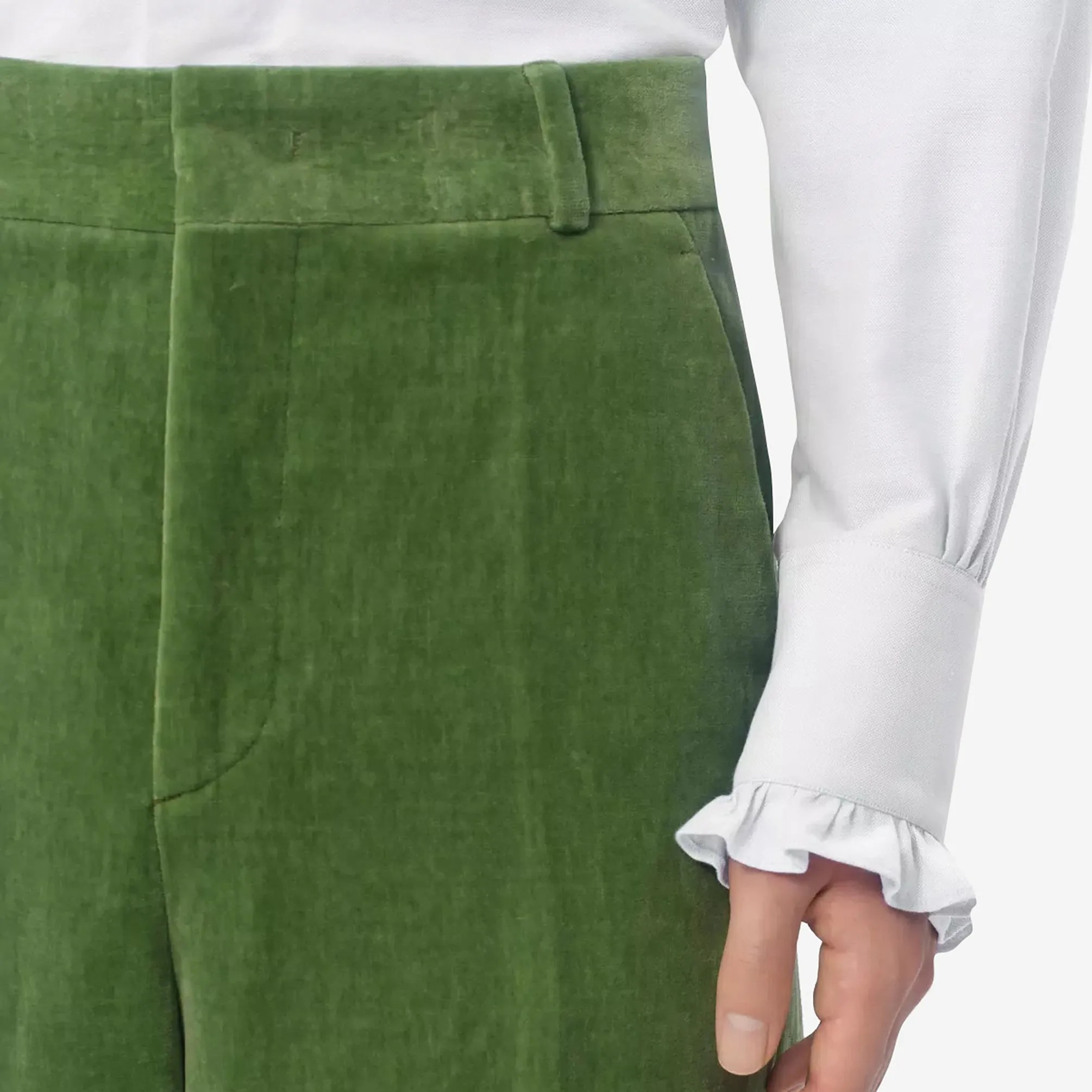 Valentino Washed Cotton Linen Velvet Jacquard Hem Trousers