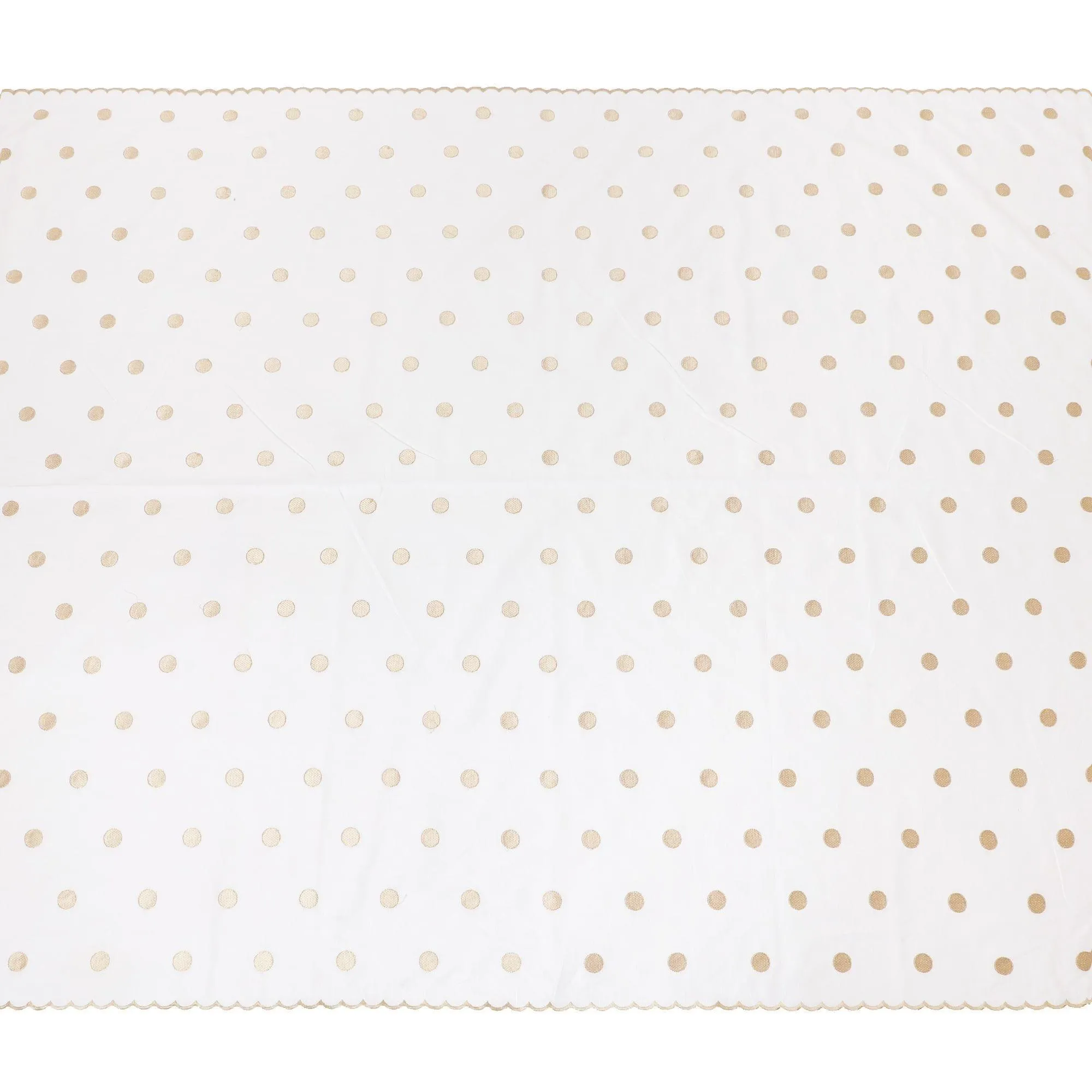 White blended linen fabric with light gold and gold embroidery in dot design-D6176