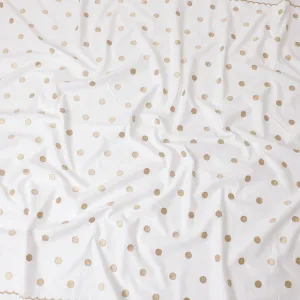 White blended linen fabric with light gold and gold embroidery in dot design-D6176