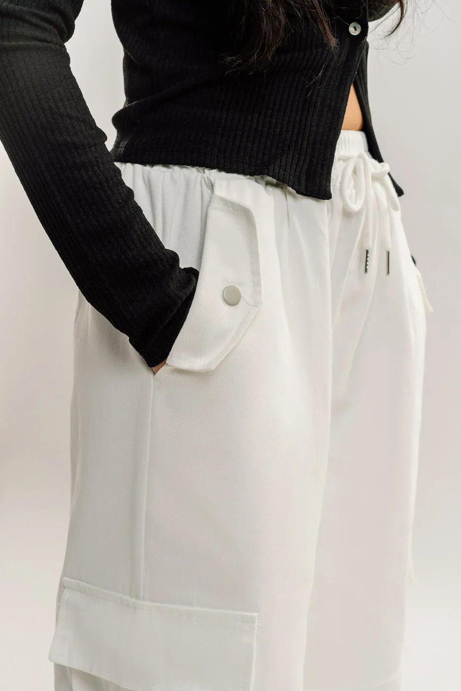 White Drawstring Cargo Pant