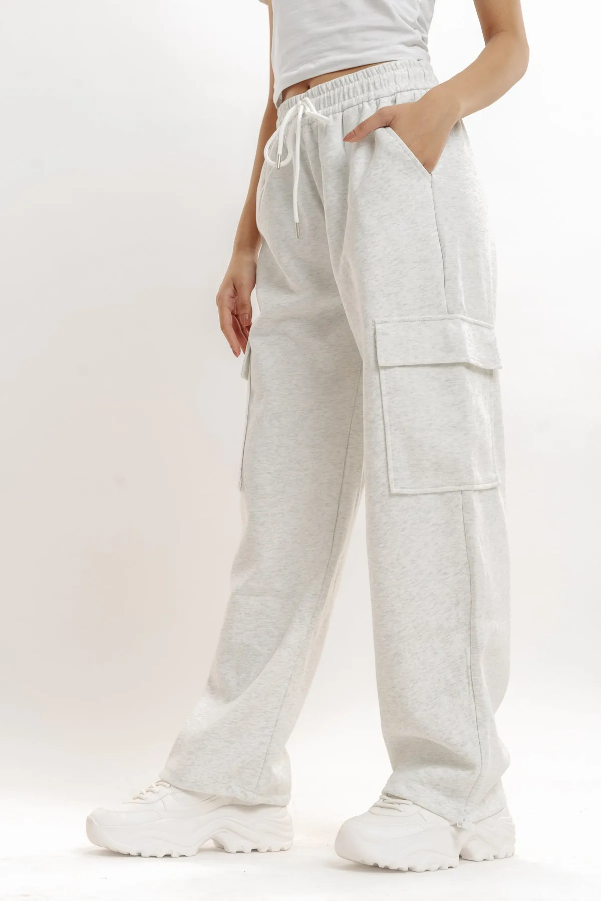 White Wide Leg Cargo Trouser