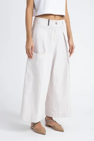 Wide-leg trousers in cotton silk gabardine and tencel