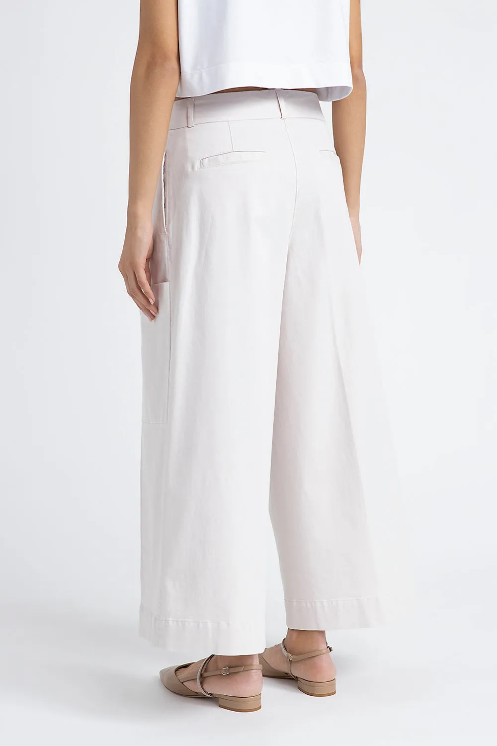 Wide-leg trousers in cotton silk gabardine and tencel