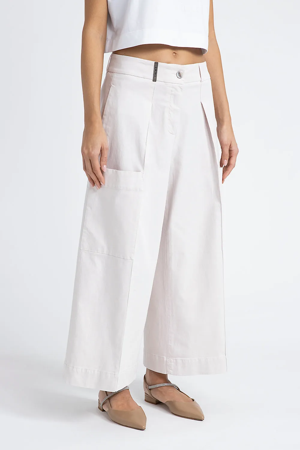 Wide-leg trousers in cotton silk gabardine and tencel