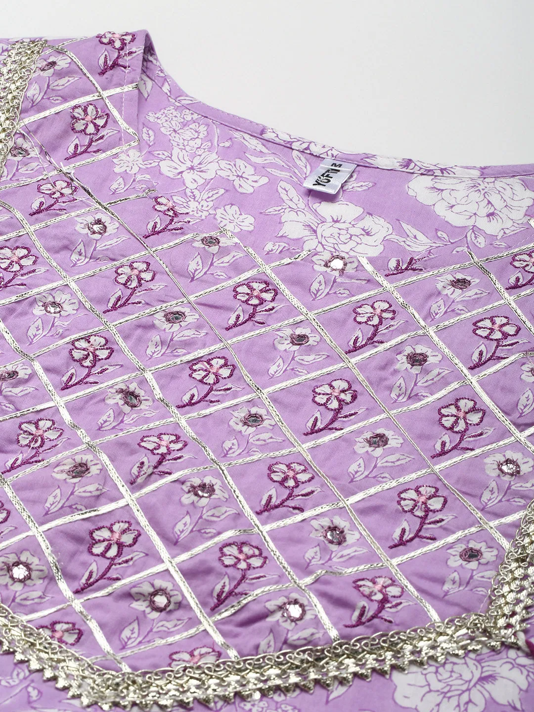 Women Lavender  Cotton  Kurta Set With Dupatta