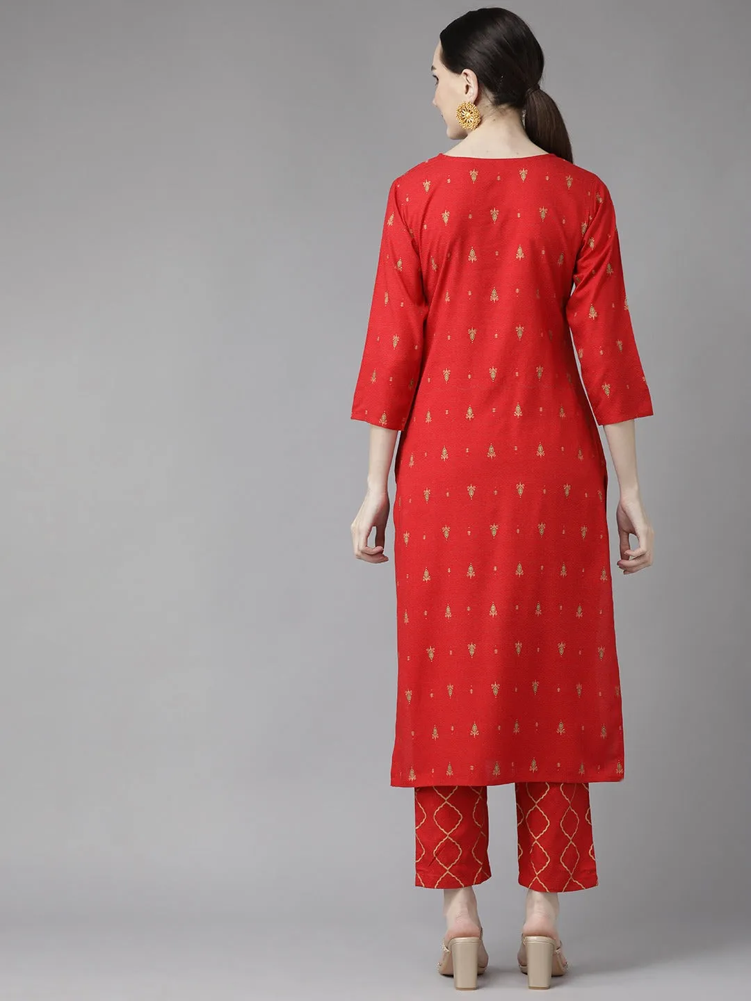 Women Red Rayon Kurta Set