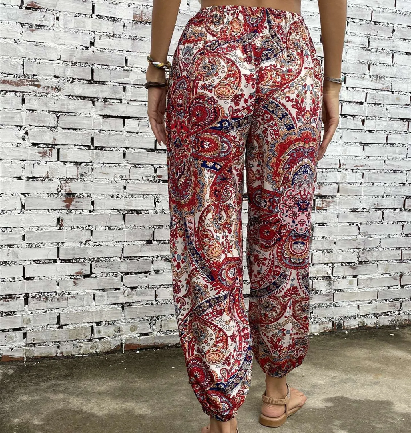 Women’s Boho Floral Print Retro Harem Trousers, Plus Size Summer Beach Pants