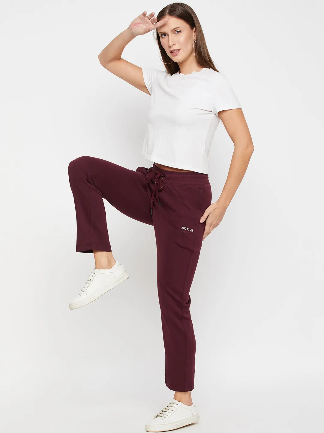 Women's Casual  Wine Ankle length Mid rise Track Pants