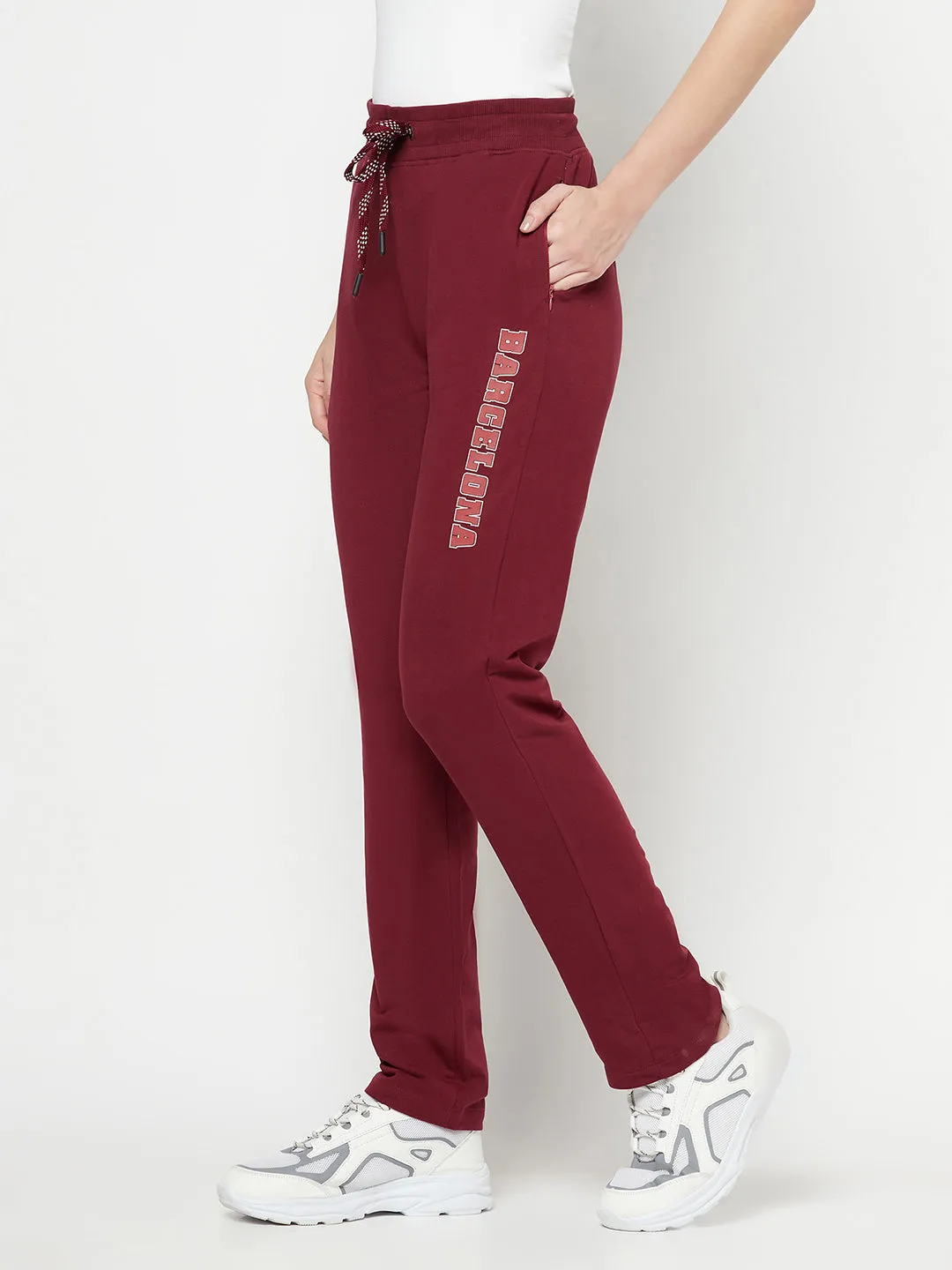 Women's Casual  Wine Full length Mid rise Track Pants