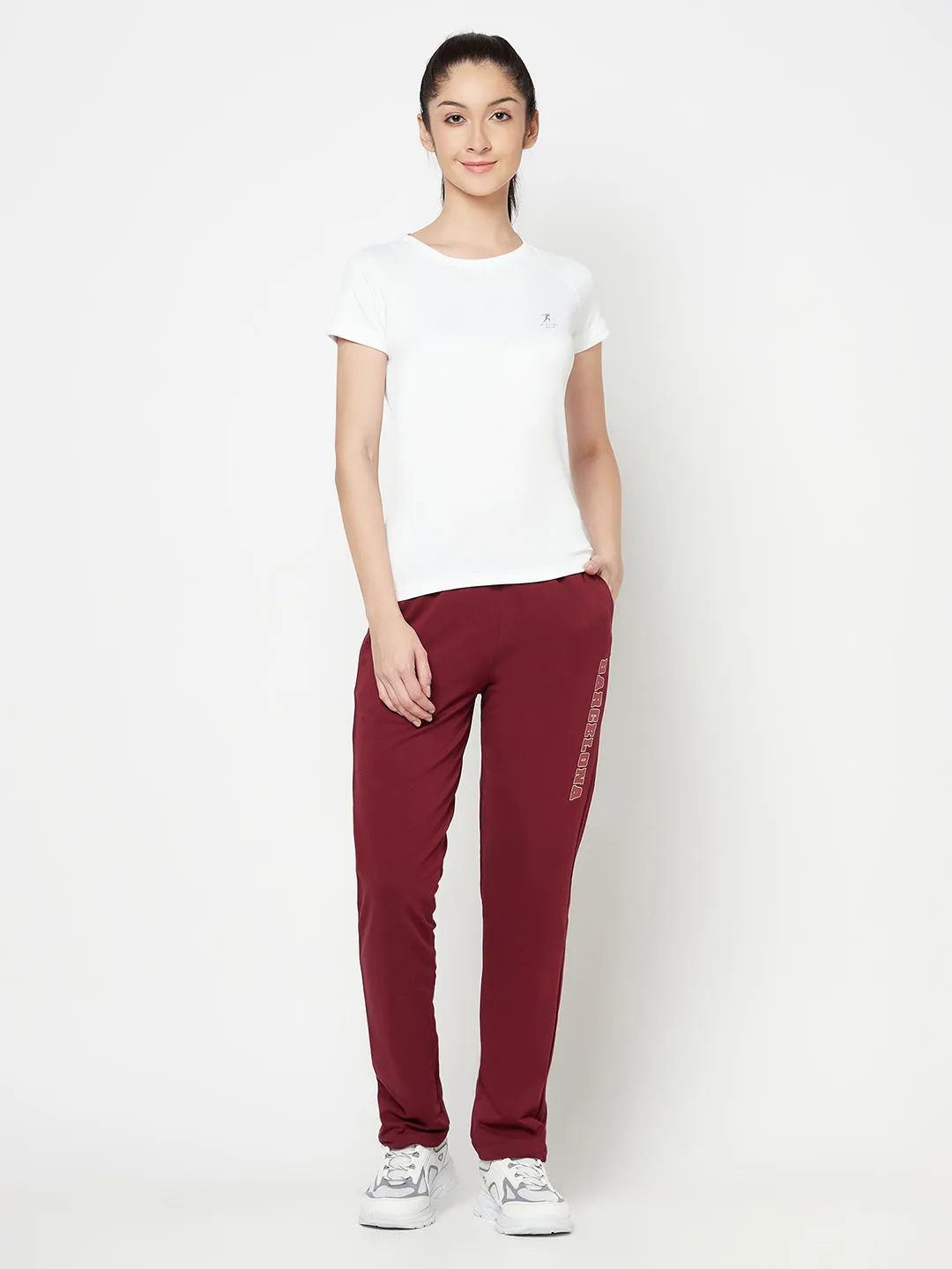 Women's Casual  Wine Full length Mid rise Track Pants