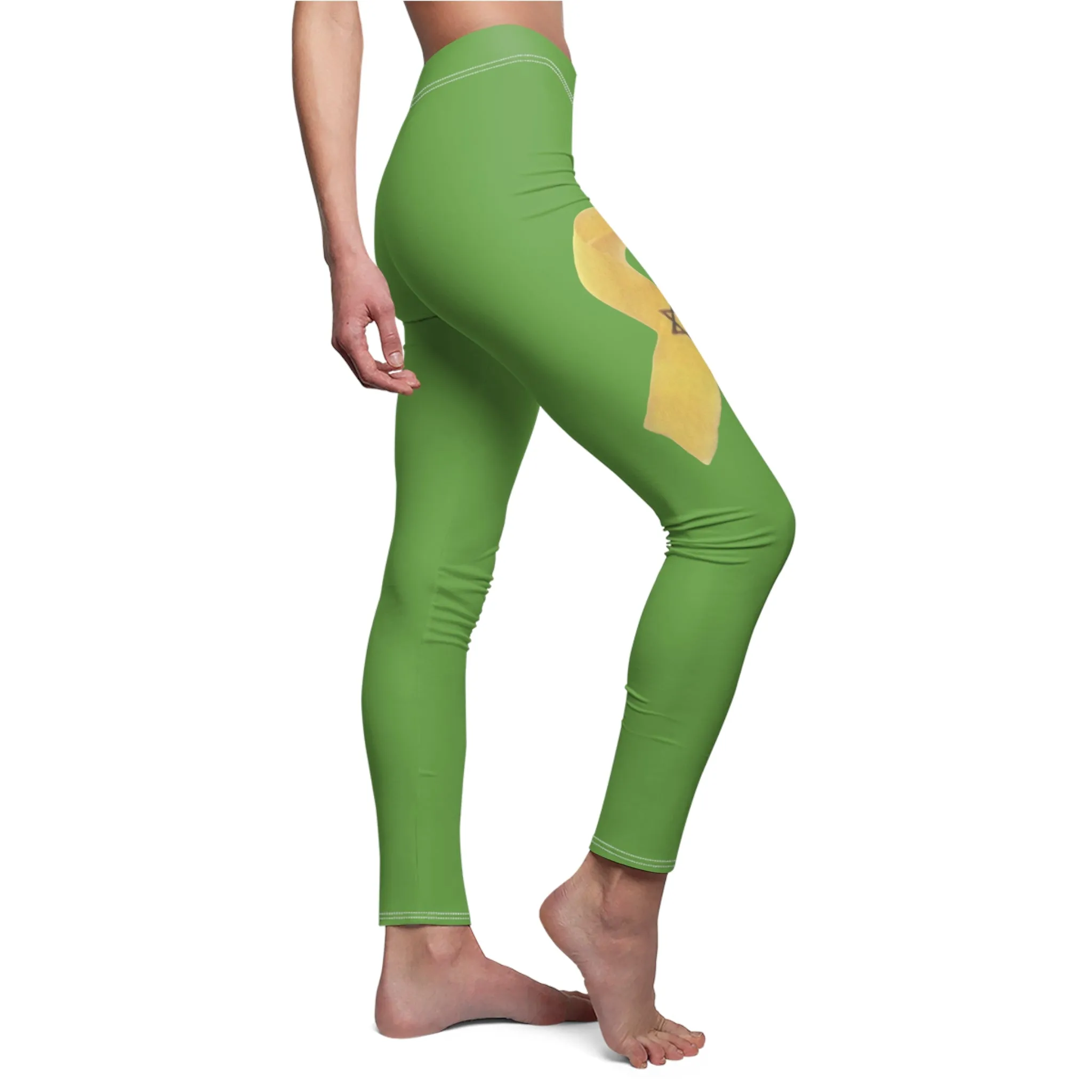 Women's Cut & Sew Casual Leggings, Green - Yellow Ribbon 'Bring Them Home Now' Art, by Chaia Malana