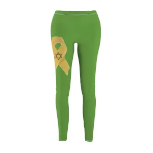 Women's Cut & Sew Casual Leggings, Green - Yellow Ribbon 'Bring Them Home Now' Art, by Chaia Malana