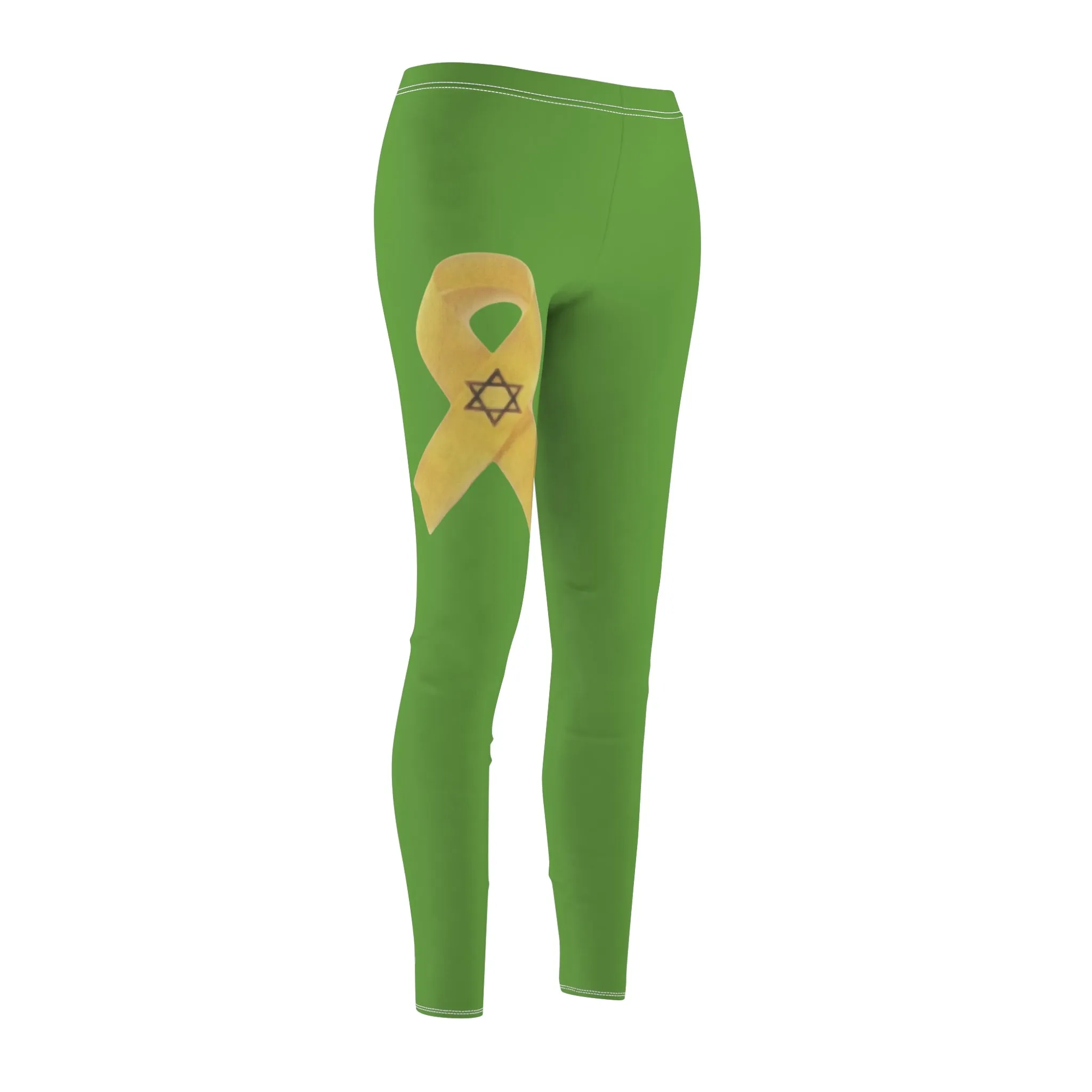 Women's Cut & Sew Casual Leggings, Green - Yellow Ribbon 'Bring Them Home Now' Art, by Chaia Malana