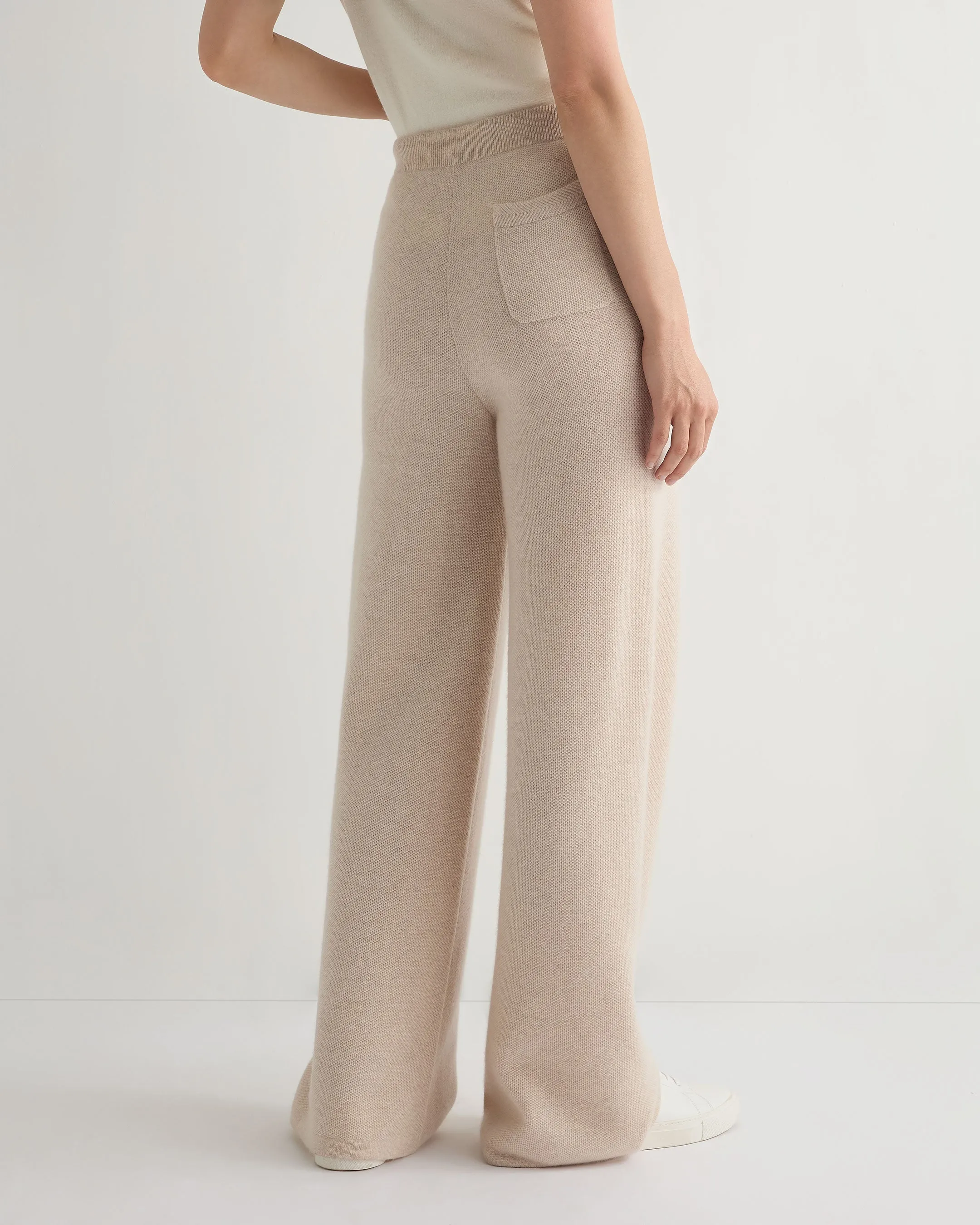 Women's Honeycomb Knit Cashmere Pant Ecru White