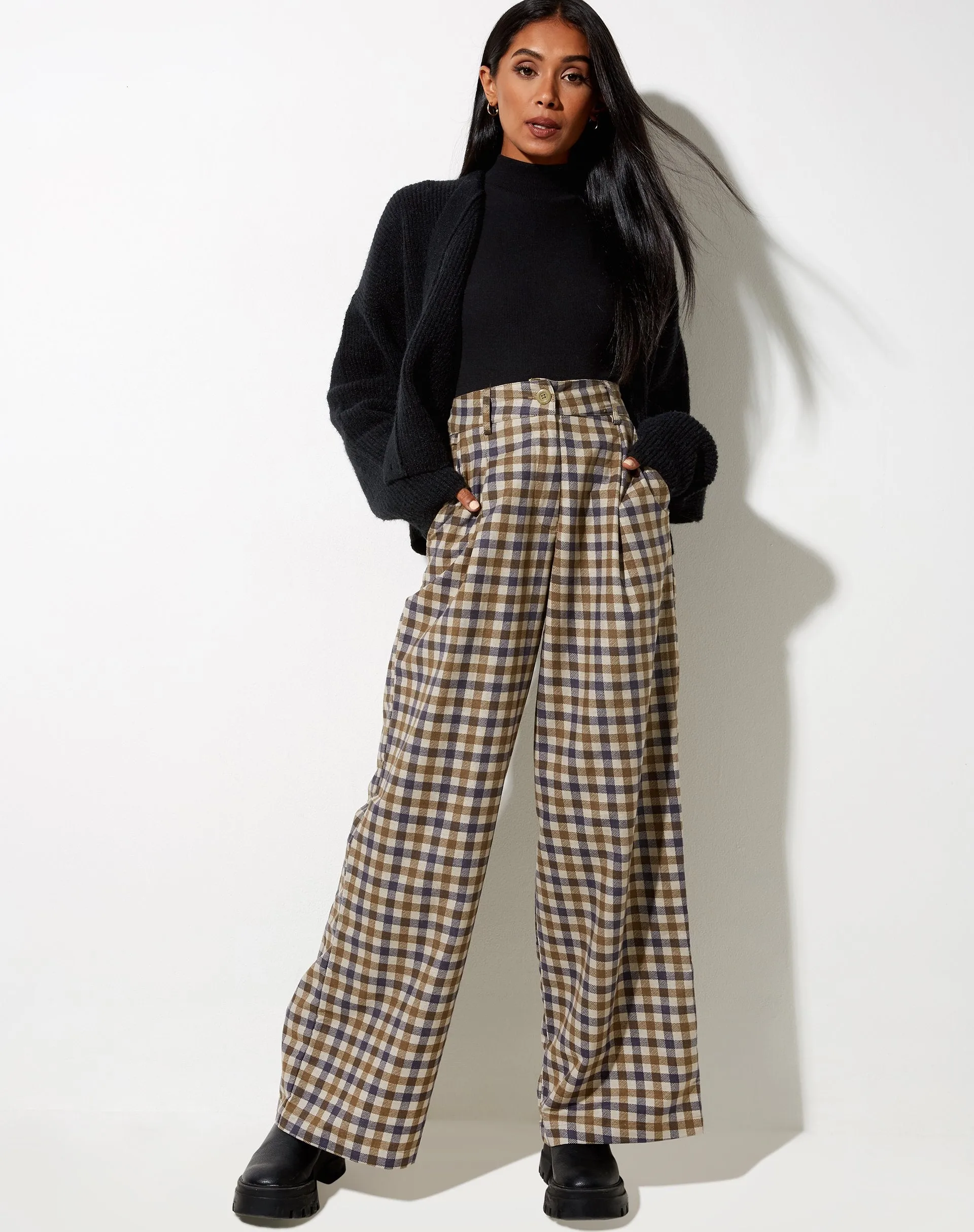 Yeva Trouser in 40's Check Tan