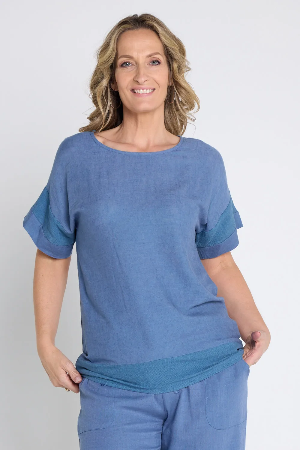 Zahns Linen Top - Denim