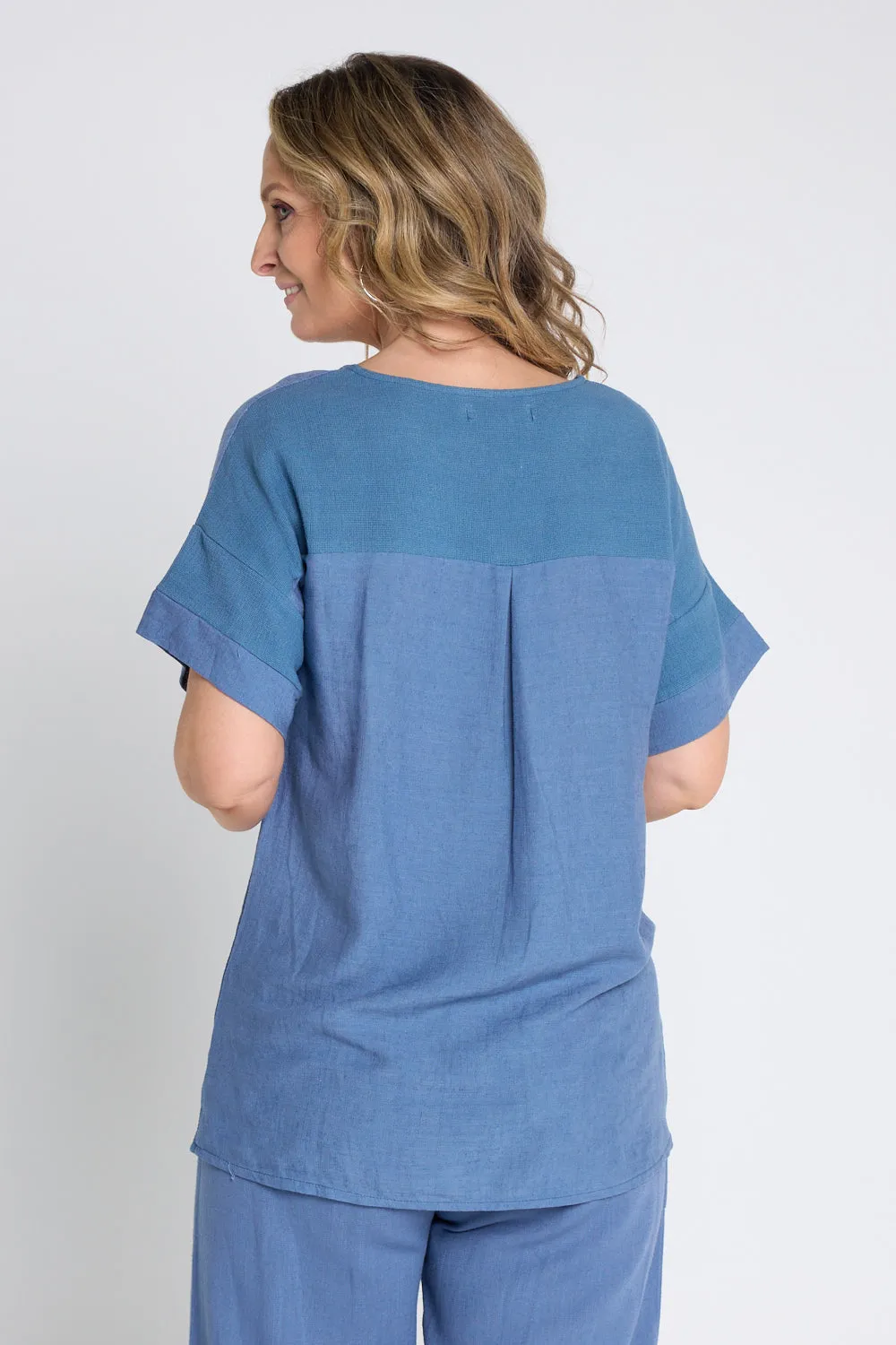 Zahns Linen Top - Denim